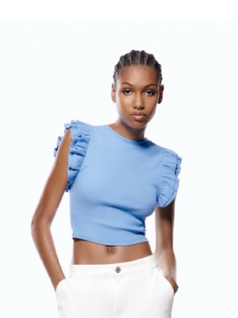 Zara Ruffle-Sleeve Crop Top
